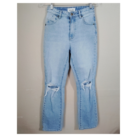 Rolla's Original Straight Faded Light Wash Distressed High Rise Jeans Size 25 - Picture 2 of 7